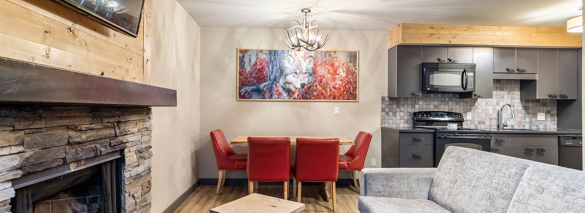 Condo with kitchen, dining space and living room